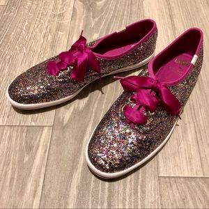Kate Spade Keds Multi Magenta Glitter Shoes SZ 8